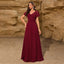Chiffon V neck Bowknot Shawl Back Zipper a Large Swing Fully Lined Elegant Evening Dress Women 6 Burgundy
