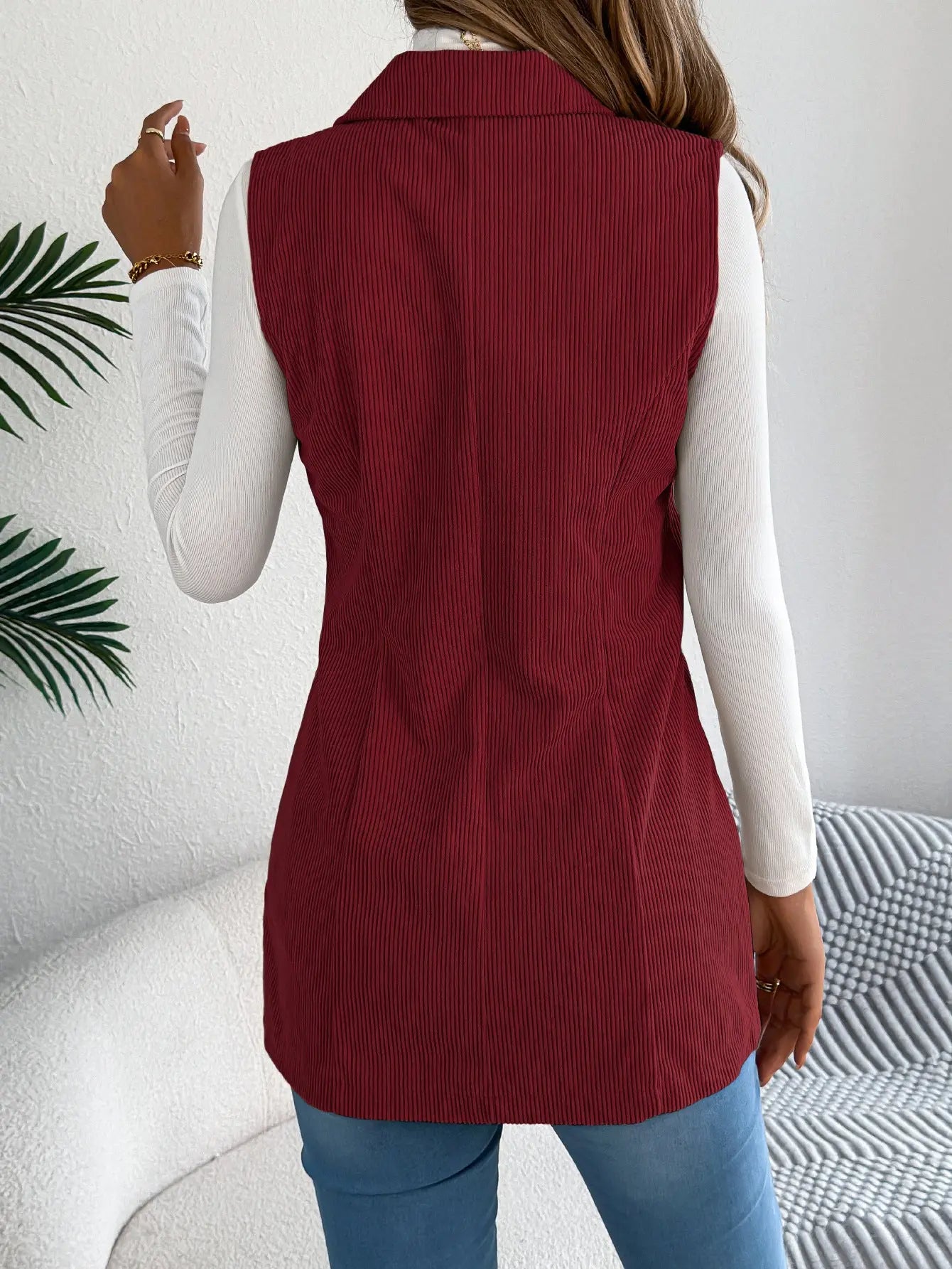 Casual Single Breasted Blazers Collar Corduroy Vest Coat - Ladoj