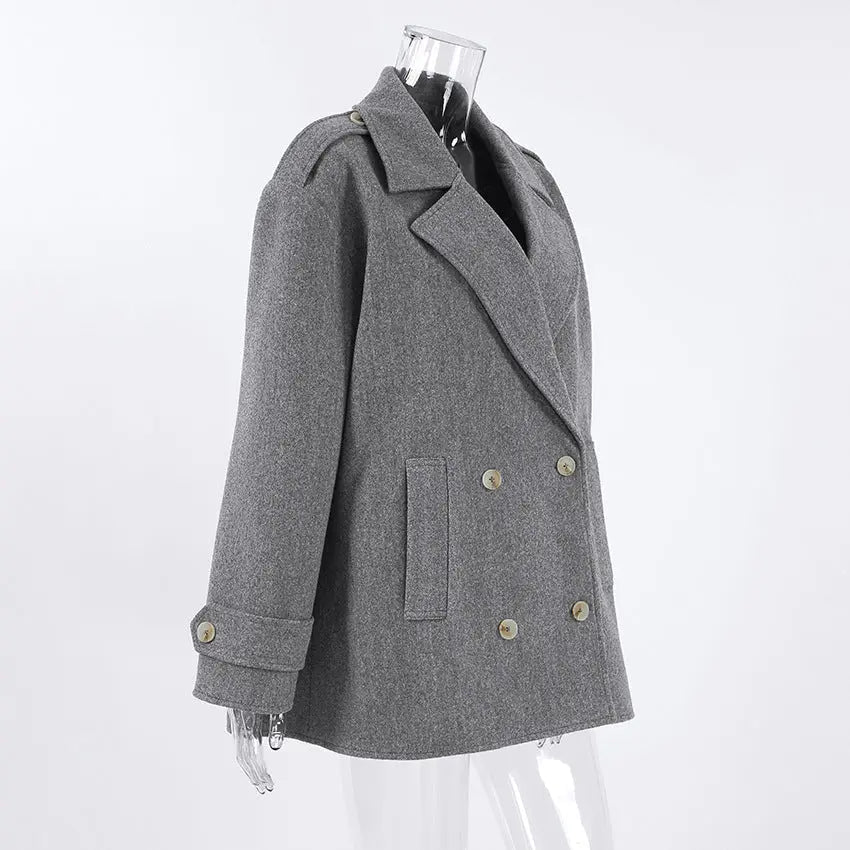 Autumn Winter Casual Laid Back All Match Mid Length Woolen Women Blazer - Ladoj