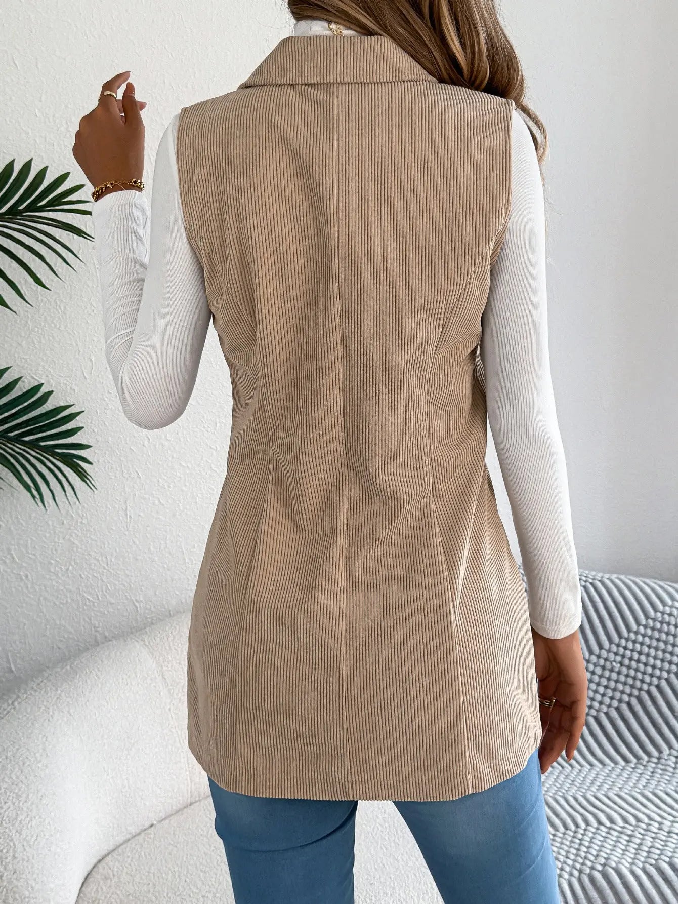 Casual Single Breasted Blazers Collar Corduroy Vest Coat - Ladoj