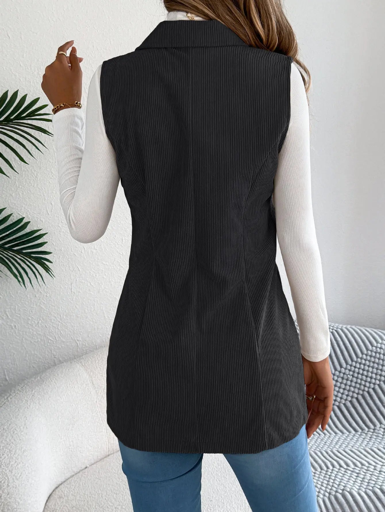 Casual Single Breasted Blazers Collar Corduroy Vest Coat - Ladoj