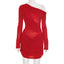 Casual Mesh Shoulder Pleated Long Sleeve Short Red Dress 2