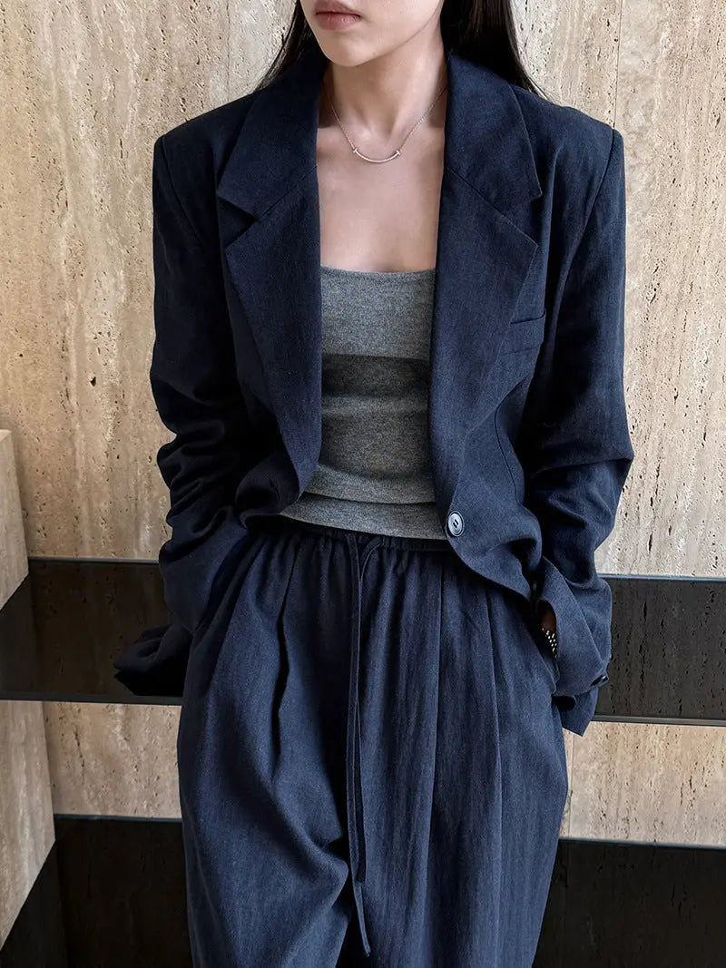 High Grade Linen Blazer Women Spring Cotton Linen Pant Two Piece Sets - Ladoj