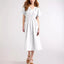 V neck Pleated Waist Tight Slimming Dress White 4