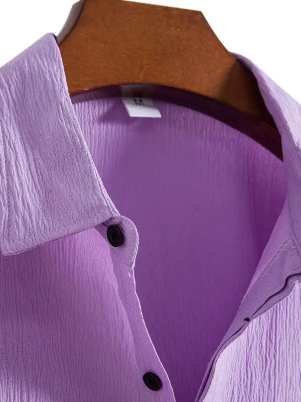 New Men's Short Sleeve Loose Solid Color Button Cotton Linen Shirt - Ladoj