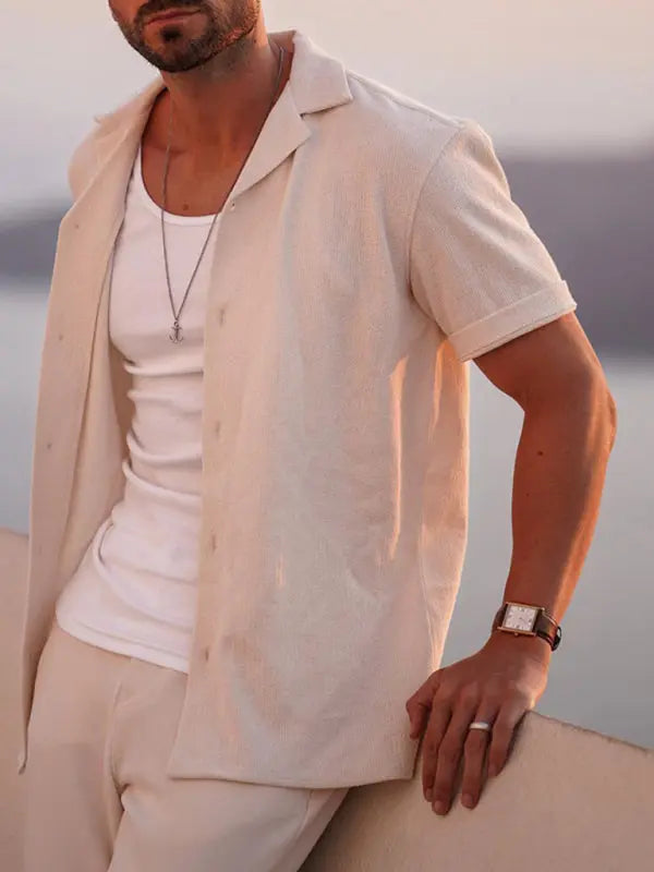 Casual Men’s Solid Button-Down Summer Shirt - Ladoj