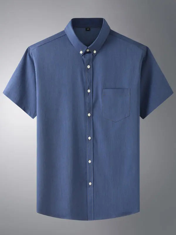 Men's Short Sleeve Shirt Loose Casual Stretch Denim Shirt - Ladoj