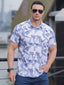 Men's stretch leaf flower short-sleeved shirt - Ladoj