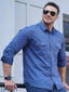 Plus Size Men's Stretch Denim Long Sleeve Multi Pocket Shirt - Ladoj