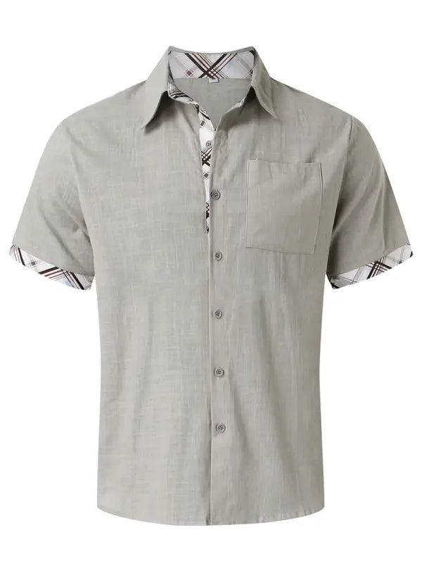 Men's Vacation Short Sleeve Contrast Lapel Shirt - Ladoj