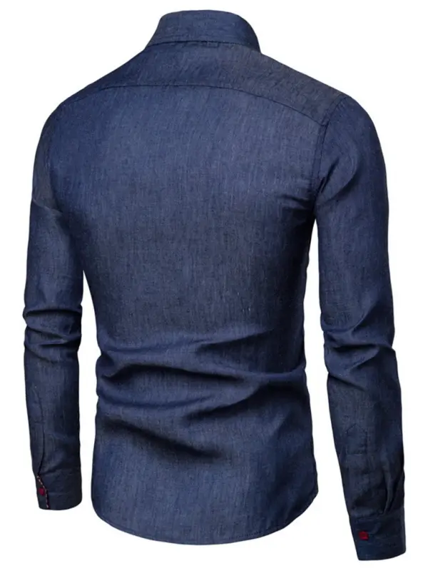 Men's Casual Shirt Pocket Patchwork Leather Long Sleeve Shirt - Ladoj