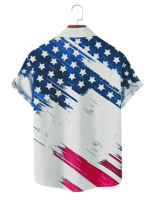 Men's Short Sleeve American Flag Print Casual Shirt - Ladoj
