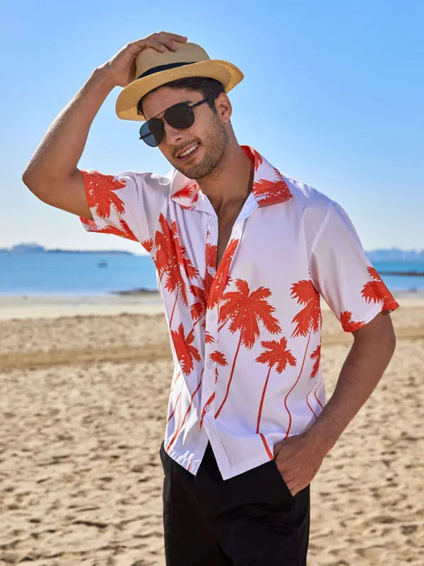 Hawaiian short-sleeved shirt men's beach seaside - Ladoj
