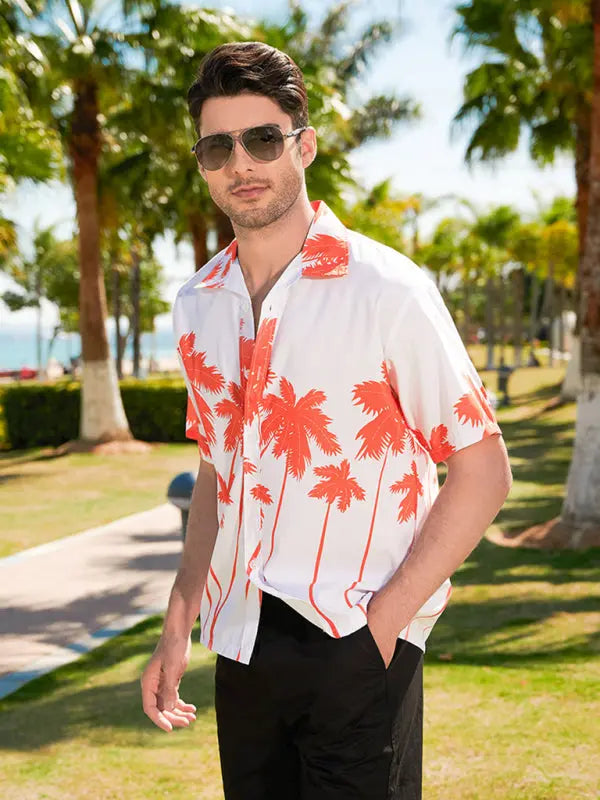 Hawaiian short-sleeved shirt men's beach seaside - Ladoj