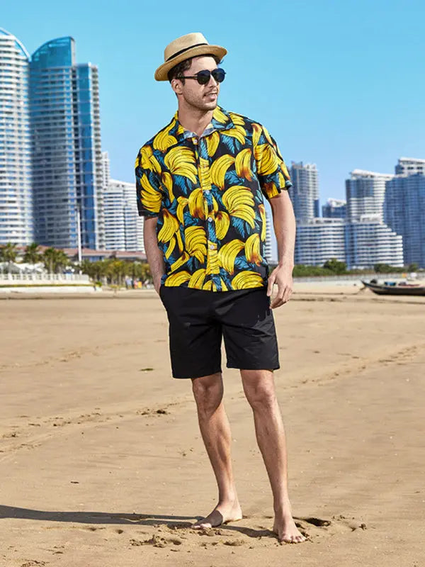 Hawaiian short-sleeved shirt men's beach seaside - Ladoj