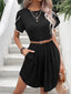 Simple style round neck lace petal short sleeve T-shirt dress