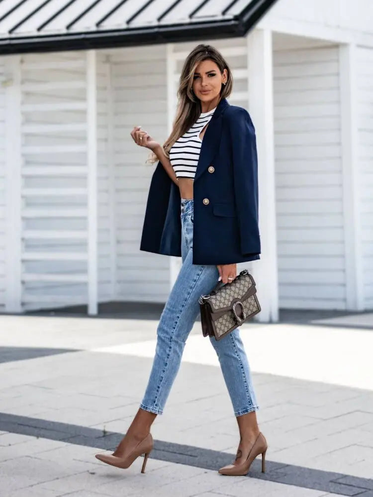 New Double Breasted Fashion Blazer Jacket - Ladoj