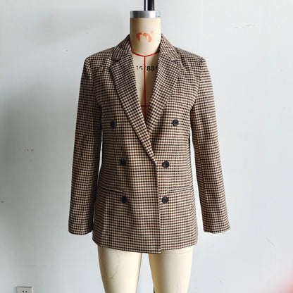 Women Autumn Plaid Double Breasted Coat Personalized Blazers - Ladoj