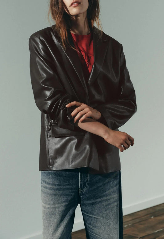 Leather  Retro Loose Casual Elegant Blazer - Ladoj