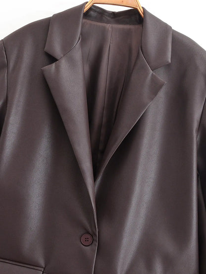 Leather  Retro Loose Casual Elegant Blazer - Ladoj