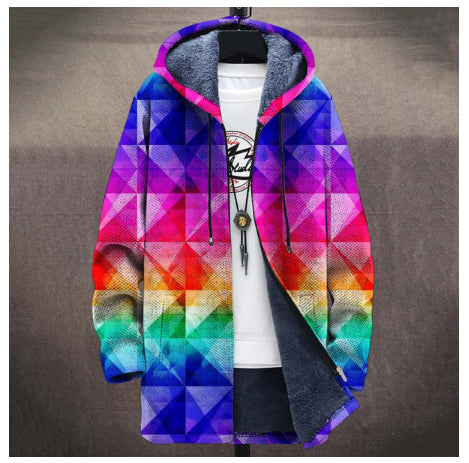 Mens Long 3D Digital-Print Cloak Jacket