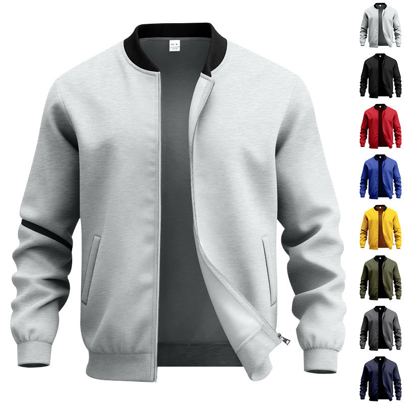 Mens American Retro Minimalist Zip Up Stand Up Collar Jacket Main image