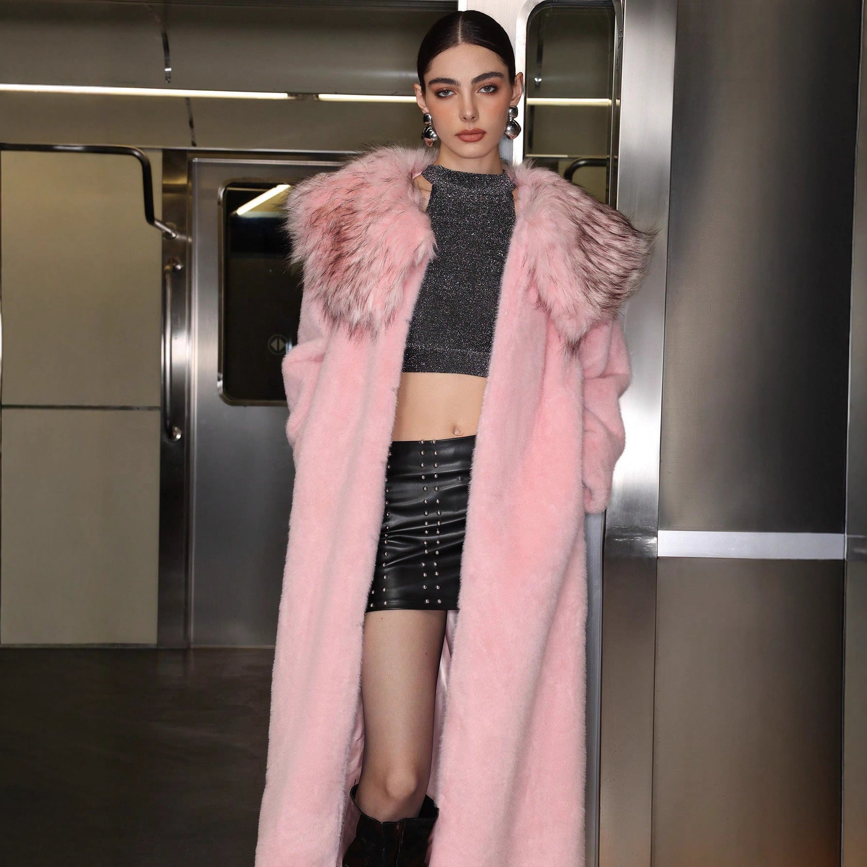 Long Sleeve Fur Plush Thermal Long Coat