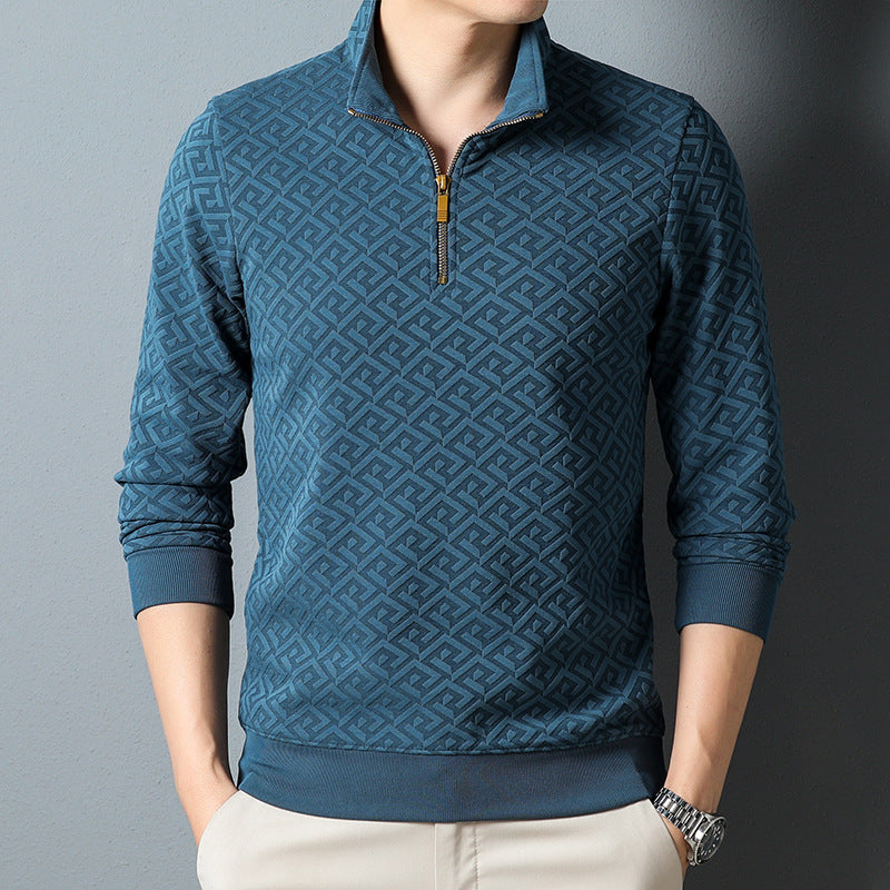 Long Sleeve Zipper And Lapel Casual Stand Collar Bottoming T-shirt Imagen principal del producto