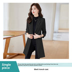 Black Mid-length Suit Trench Coat Coat For Women
