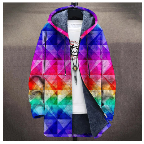Mens Long 3D Digital-Print Cloak Jacket