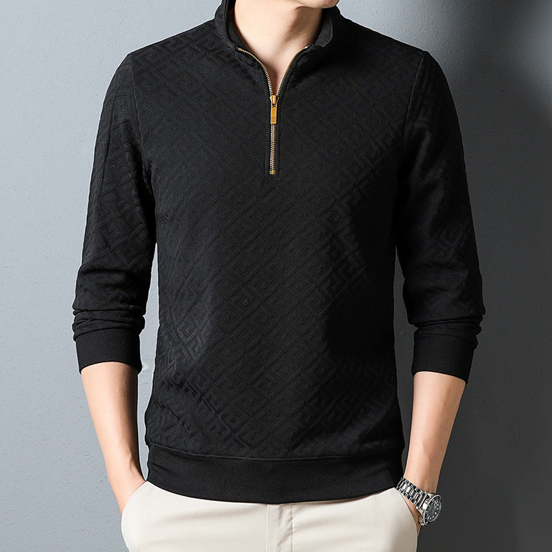 Long Sleeve Zipper And Lapel Casual Stand Collar Bottoming T-shirt