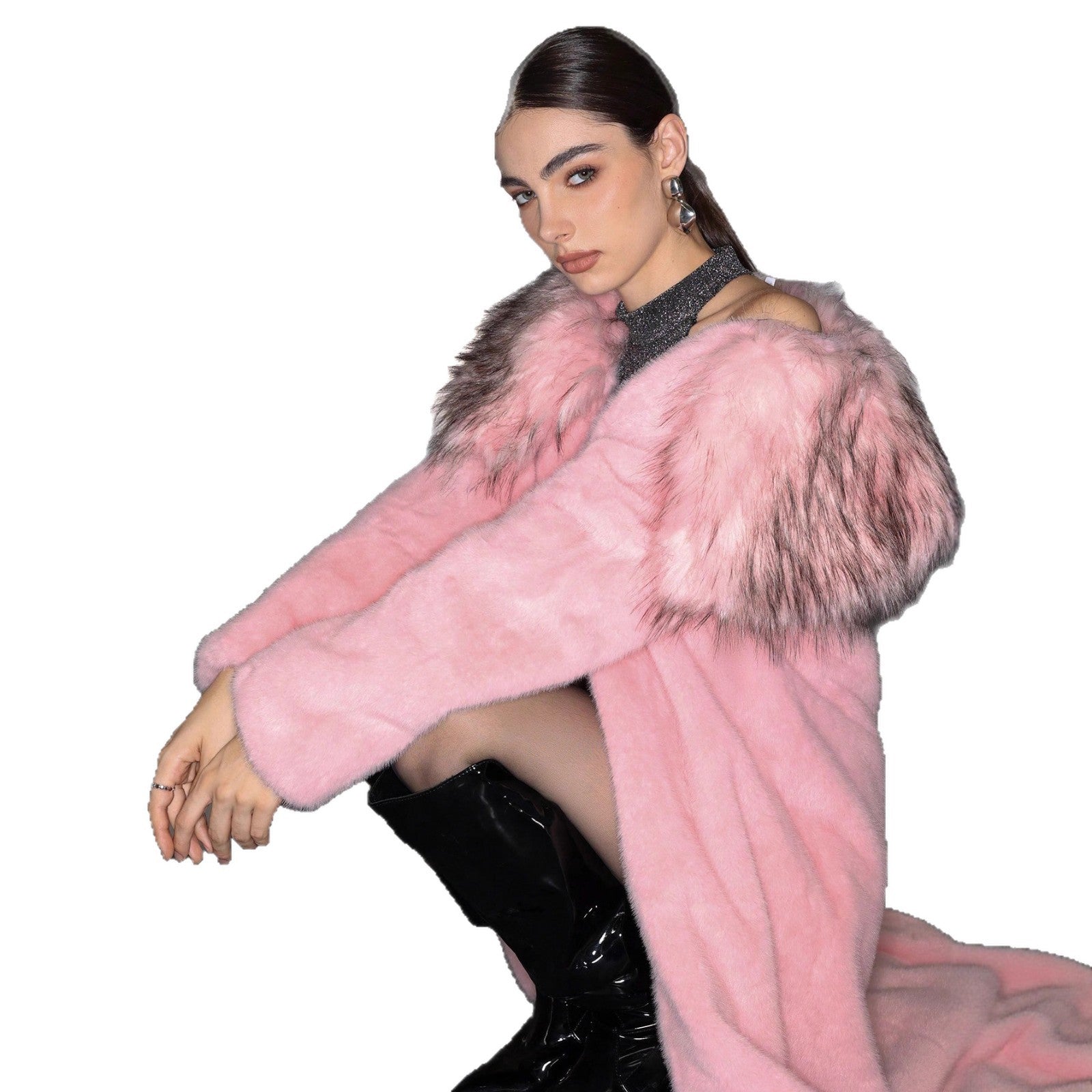 Long Sleeve Fur Plush Thermal Long Coat Imagen secundaria del producto