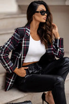 Autumn Plaid Blazer Women Clothing  Black- Ladoj