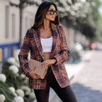 Autumn Plaid Blazer Women Clothing Dark Brown 3 - Ladoj