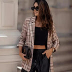 Autumn Plaid Blazer Women Clothing Khaki 1 - Ladoj