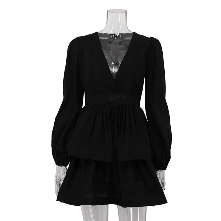 Autumn Puff Sleeve A line Black Dress 4