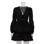 Autumn Puff Sleeve A line Black Dress 4