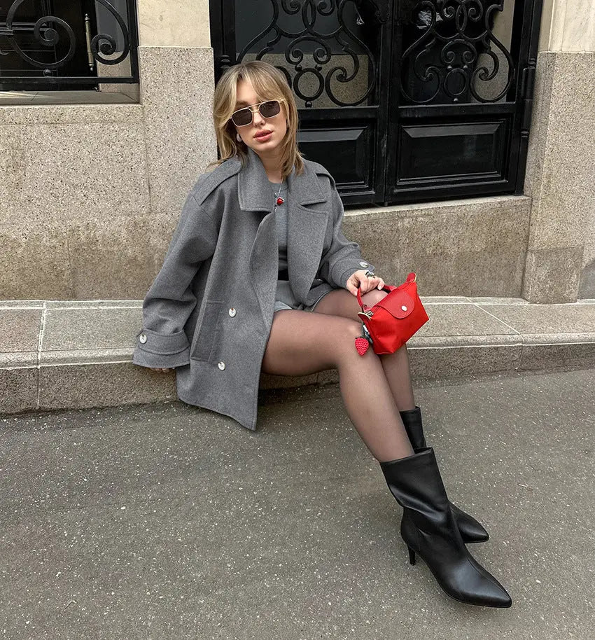 Blazer mi-long en laine pour femme, décontracté, idéal pour l'automne et l'hiver Image secondaire du produit