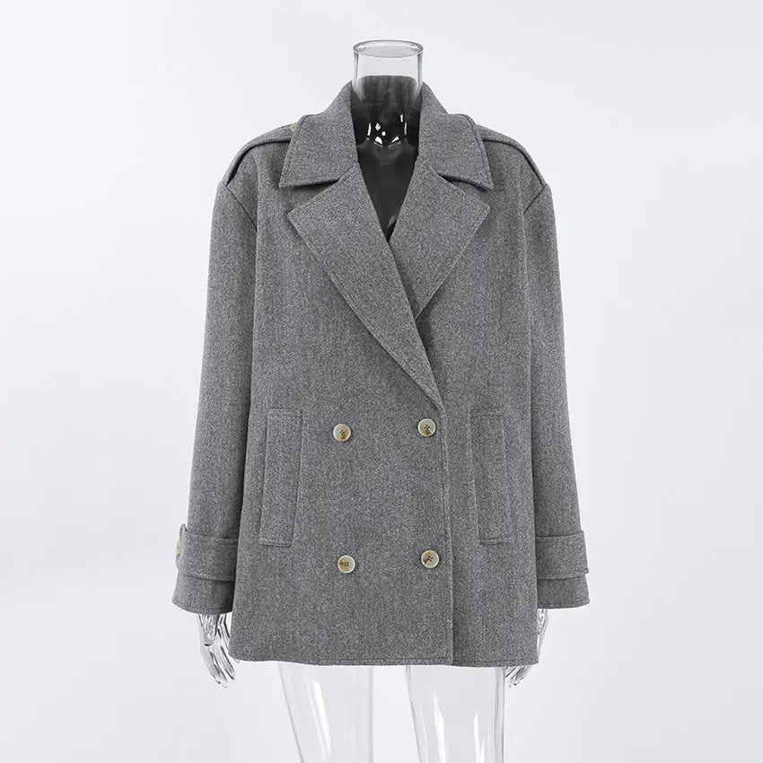 Autumn Winter Casual Laid Back All Match Mid Length Woolen Women Blazer 3 - Ladoj