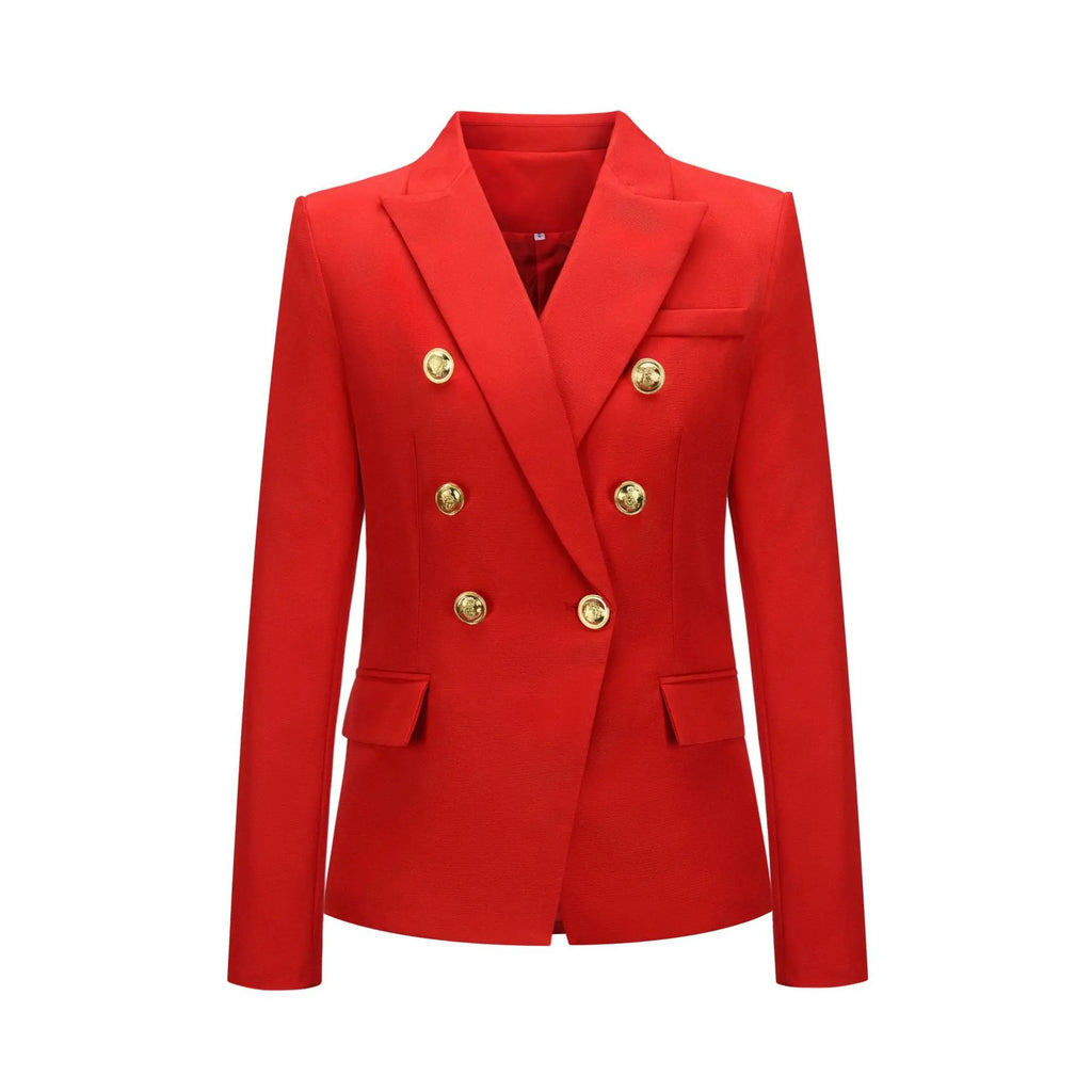 Autumn Winter Fashion Short Double Breasted Coat Blazer - Red
