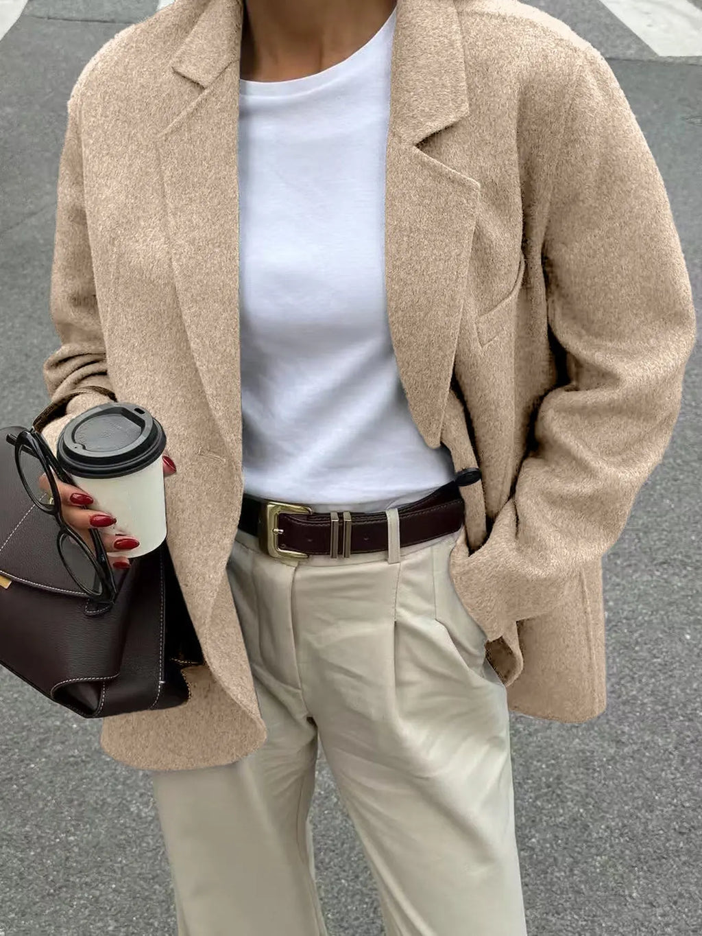 Casual Advanced Solid Color Blazer - Ladoj  Khaki