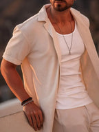 Casual Men’s Solid Button-Down Summer Shirt  4- Ladoj