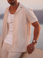 Casual Men’s Solid Button-Down Summer Shirt 5 - Ladoj