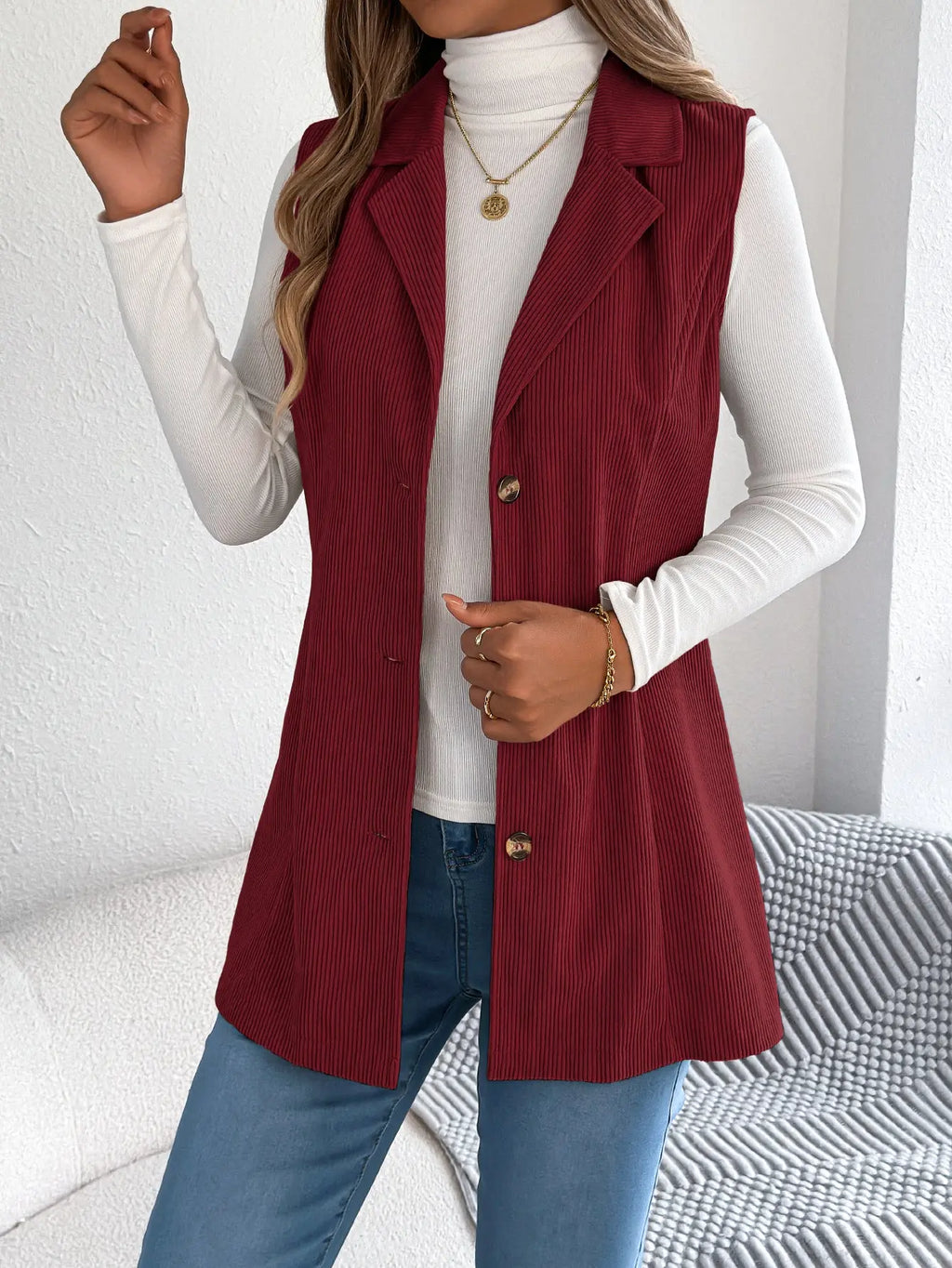 Casual Single Breasted Blazers Collar Corduroy Vest Coat - Ladoj 9