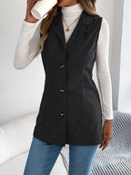 Casual Single Breasted Blazers Collar Corduroy Vest Coat - Ladoj Black