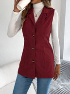Casual Single Breasted Blazers Collar Corduroy Vest Coat - Ladoj Burgundy