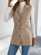 Casual Single Breasted Blazers Collar Corduroy Vest Coat - Ladoj Khaki