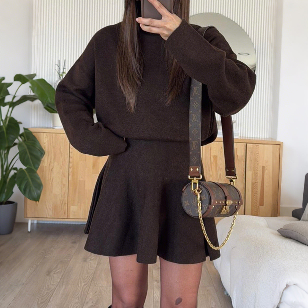 Casual Sweater Long Sleeve Dress 1 Brown