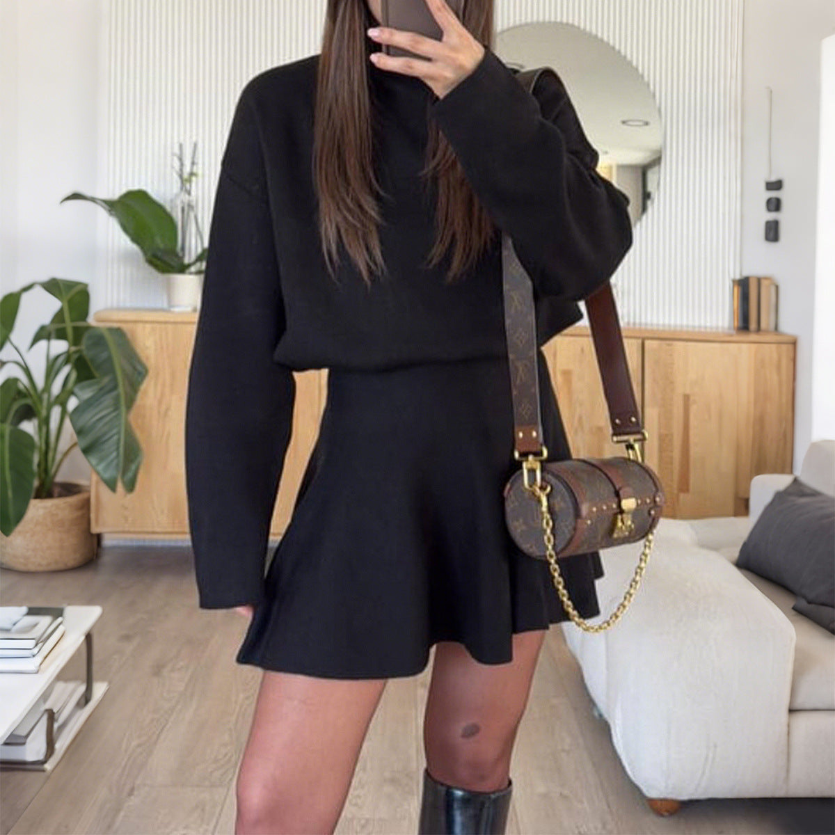 Casual Sweater Long Sleeve Dress 2 Black