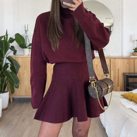 Casual Sweater Long Sleeve Dress Brown